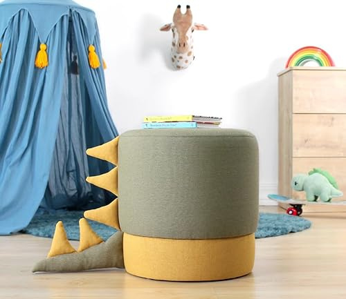 Emob Moderner grüner Pouf, 37 cm Durchmesser, 38 cm Höhe | 50% Baumwolle/50% Samt, PVC-beschichtete, verdeckte Beine, 6 cm orthopädischer Schaumstoff | Ideal für Kinder und Unterhaltung