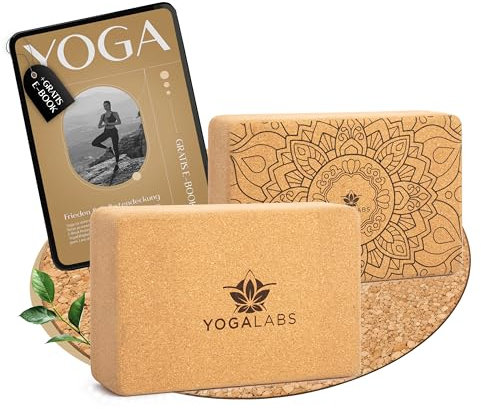 YOGALABS® Premium 1er Set Yoga Block (22,5x15,0x7,5) aus nachhaltigem Natur-Kork hautfreundlich - Yogablock & Meditation Zubehör für Rücken, Streching & Sitzen rutschfest - Yoga-Blöcke schadstofffrei
