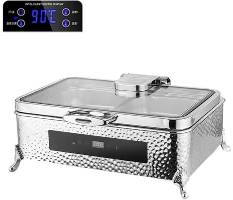 Calentador de Comida Eléctrico de Acero Inoxidable con Tapa Hidráulica y Control de Temperatura Ideal para Catering y Buffet Chafing Dish(9L/3)