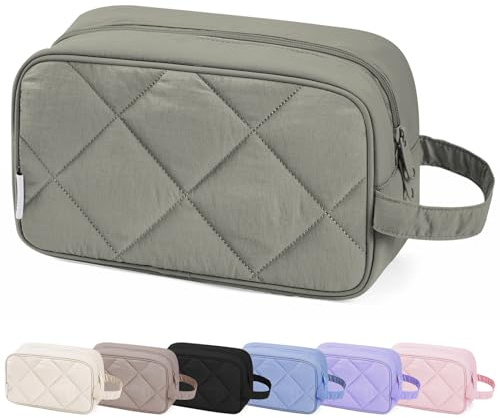 Narwey Große Kosmetiktasche für Damen & Herren - Wasserdichter Kulturbeutel mit Reißverschluss, Schminktasche Reise Essential, Toilettenorganizer für Make-up, Reisezubehör (Gesteppte Salbeigrün)