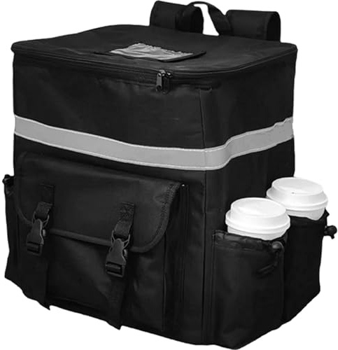 Sac à dos de livraison alimentaire isolé - Sac de livraison étanche avec 4 poches à tasses pour camping, pique-nique, maison, Double boucle, Voir description, Voir description