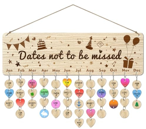 arricraft 1 Pc Wooden Family Birthday Reminder Calendar Board, Dates Not To Be Missed Birthday Calendar Wall Hanging with 100 Tags Birthday Gifts for Father Mother 4.7x15.7inch(12x40cm)