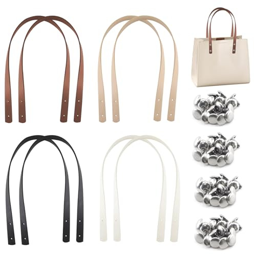 8 Stück Taschengriffe aus Leder 60CM, Lederriemen für Taschen, Leder Taschengriffe, Taschenhenkel für Häkeltaschen, Taschenriemen Leder Schultergurte mit Nieten, Ersatz Taschenriemen Leder (4 Farbe)