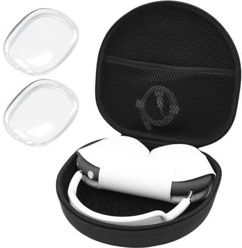 ProCase Kopfhörer Tasche Headphone Case für AirPods Max 2020 mit 2 Intelligenten Silikonabdeckungen, Reisetasche für Kopfhörer Tragetasche Headset Hülle Etui für AirPods Max Kopfhörer -Schwarzklar