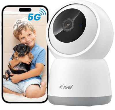 ieGeek 2K 3MP Indoor Camera No Monthly Fee, 2.4G/5Ghz WiFi Pet Camera, Plug-in 24-hour Security Camera, Night Vision, 360° PTZ, Motion Detection and Alert, Auto-Tracking, Two-Way Talk, Cloud/SD, Alexa
