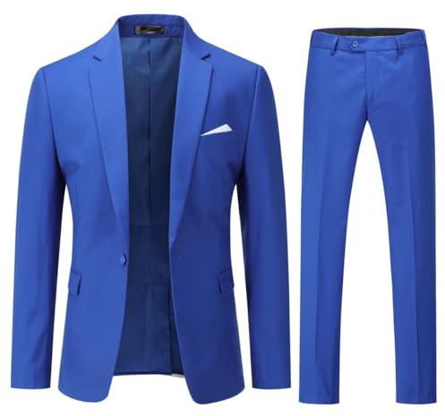 YOUTHUP Kostym herr 2 delar slim fit herrkostym business bröllop moderna kostymer kavaj kostymbyxor, blå, XXL