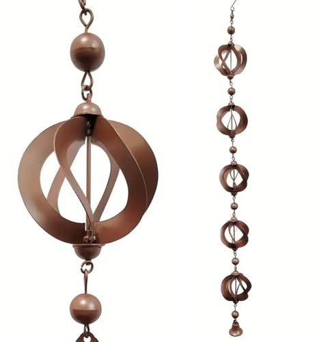 Rain Chains for Gutters 42.52 Inch Metal Hanging Rain Catcher for Gutters Rotating Rain Catcher Chain with Bell Retro Wind Chimes for Window Garden Decorations