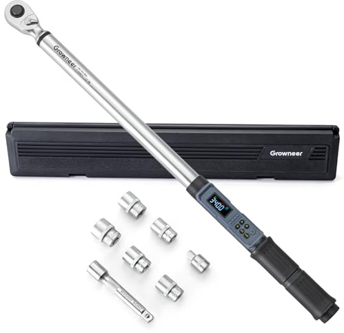 GROWNEER Digital Torque Wrench, 12.5-250.7 Ft-lbs/17-340 nm, 1/2'' Drive Inch Pound,Electronict Torque Wrench Set with Buzzer & Colorful LED Indicator, Bike Motor Car Auto Repair