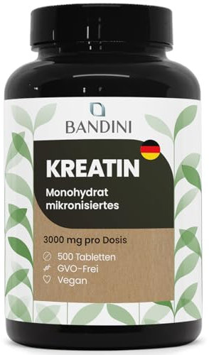 Bandini® Kreatin-Monohydrat 500 Tabletten | Training, Sport, Fitness | 3 Tabletten/Tag Versorgung für 5 Monate | Alternative zu Kreatin-Kapseln und -Pulver | Pre- und Intra-Workout | Vegan