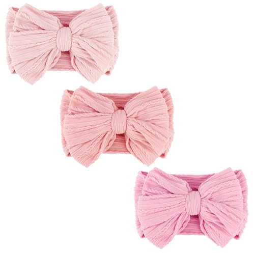 DRESHOW 3 Paket Nylonpannband för Nyfödda Babyflickor och Småbarn Hårband och Rosetter Hårtillbehör
