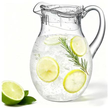 Small Clear Plastic Pitcher with Lid (72 oz), Unbreakable Water Pitcher with Handle, Fridge Jug, BPA-Free, Shatter-Proof, Great for Iced Tea, Sangria, Lemonade, Juice, Milk, and More