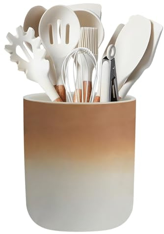 Grizef 【Large 17cm Ceramic Utensil Holder】 Modern Countertop Organiser for Kitchen Tools – Stylish Crock Pot Storage for Knives, Cutlery & Utensils | Space-Saving Home Decor Accent