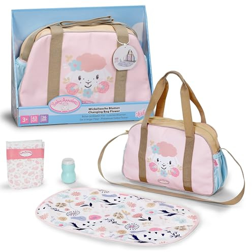 Baby Annabell Bolsa cambiadora – Accesorio para muñeca incluye cambiador, botella de loción y pañal – Embalaje 100% libre de plástico – Se adapta a cualquier muñeca de 36 cm y 43 cm – Adecuado para
