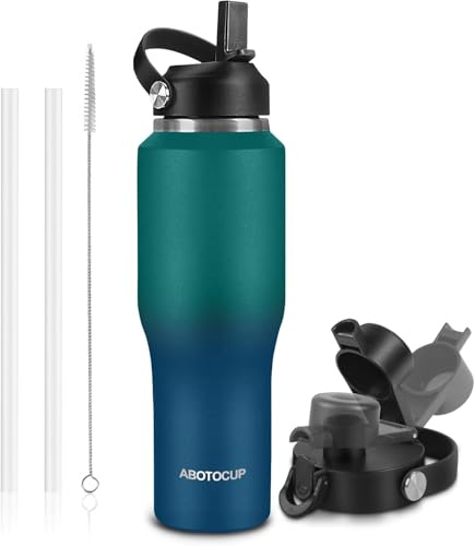 Insulated Water Bottle 40oz with Straw/Spout Lids, Stainless Steel Water Bottles Keep Cold 24h&Hot 12h, Metal Water Bottle with Straw that Fits in Cup Holder, Water Bottle Leak-proof,BPA Free