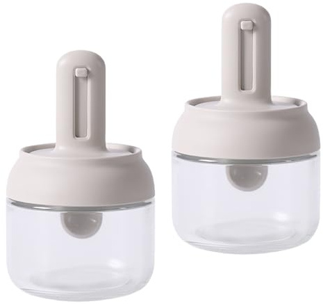 Oxxggkao Set di 2 contenitori per condimenti in vetro con cucchiaio dosatore integrato e coperchio a prova di perdite per spezie, sale, zucchero