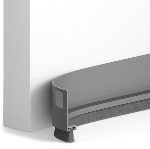 Burlete Puerta Entrada con Cepillo HOGARLAX, Bajo Puerta, 100 cm (Gris) | Reduce corrientes de aire y polvo. Burlete bajo puerta autoadhesivo y recortable, exterior e interior, huecos de hasta 2,8 cm