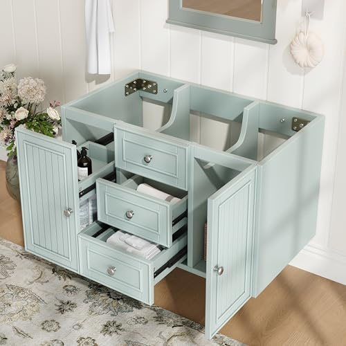 Armario de baño verde con 3 cajones para almacenamiento de pared, elegante tocador para espacios pequeños. Dimensiones: 78,5 x 46 x 46,7 cm