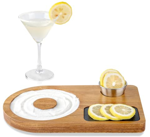 HALE OTEIR Margarita Salt Rimmer, Acacia Wood Cocktail Sugar Rimmer Set with Stainless for Drinks & Cocktails, Portable Sugar Rimmer, Round Bar Accessories, Bartender Accessories