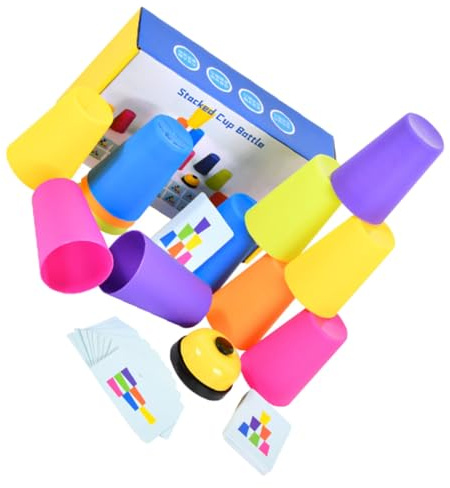 HONMEET Juguete Interactivo de Apilables Vasos con Pulsador y Tarjetas Educativas para Mesa para Entrenamiento de Concentración y Desarrollo Cognitivo