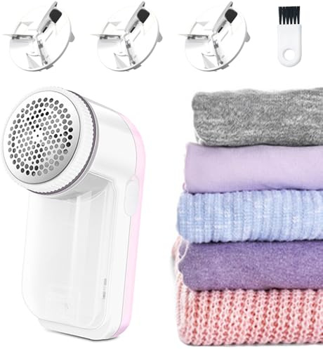 Electric Fabric Shaver, Lint Remover with 3 Replaceable Blades, Fabric Shaver Effectively Remove Fluff, Lint, Bobbles Remover for Clothes Jumpers, Wool, Carpet, Furniture (Purple)