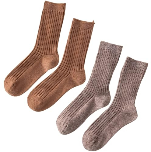 yeeplant Ribbed Knit Wool Blend Socks, 2 Pairs, Mid-Tube