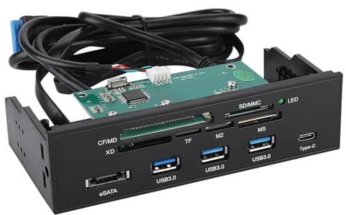 Ejoyous Lector de Tarjetas Interno de 5,25 Pulgadas, Interfaz USB 3.0, Tablero Multifunción con 6 Ranuras para Tarjetas, Puerto ESATA y USB 3.1 para Uso en PC de Escritorio