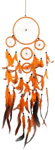 Naranja - Sueño Sin Pesadillas, Decoración De Pared Boho Hecha A Mano, De Plumas Naturales, Móvil Colgante De 60 Cm, Amuleto De La Suerte, Regalo Para Dormitorio De Niños, Guarderí