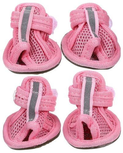 Toyvian Zapatos Transpirables Antideslizantes para Perros, 4 Piezas Rosa | Malla Algodón, Suela de Caucho, Verano y Playa, Zapatitos para Cachorros, Fácil Limpieza