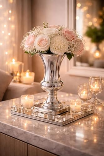 Ø 13 cm blomkruka vas dekoration bröllopsdekoration ytterkruka blomvas amfora växtkruka planteringskruka bröllopsbordsdekoration keramik vas bordsvas silver amforvas trumpetvas dekorationsvas
