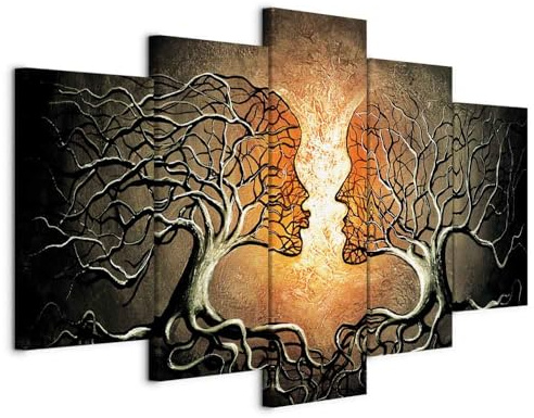 B&D XXL - Leinwandbild Abstrakt Liebe Gesichter, 225x112 cm, 5-teilig | Hochwertige Leinwand, sofort aufhängbar, ideal fürs Wohn- oder Schlafzimmer, wasserfest und lichtecht, langlebig, stilvoll