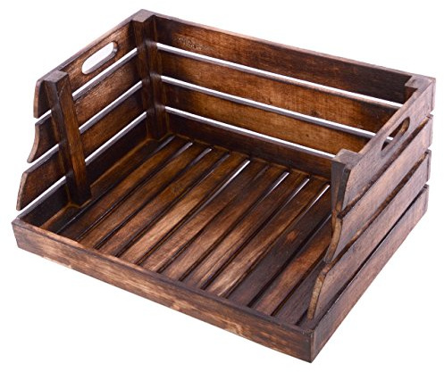 Divero Vintage Holzkiste - 49x35x25,5cm - Farbe: Braun Geflammt | Stapelbox im Obst- und Gemüsekisten-Look - reine Handarbeit