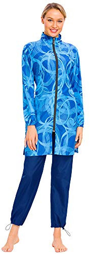 CaptainSwim Women Modest Muslim Swimsuit Full Coverage Swimwear Islamic Hijab Ladies Beachwear Swimming Burkini Swim Suit (Blue, 3XL (US Size 20-22))