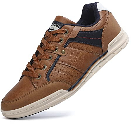 Mens Trainers Casual Shoes Fashion Leather Canvas Sneakers Lace Up Brown 9.5