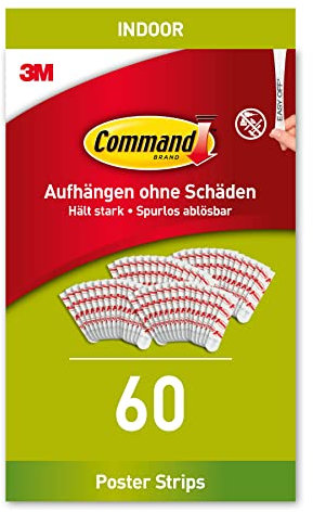 Command Strisce per Poster, 60 strisce Adesive Piccole - ottimale per Appendere Poster, Calendari o Immagini Senza Cornice