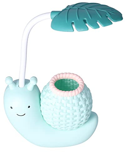 LED-Schreibtischlampe mit Stifthalter Cartoon Tier Schnecke Tischlampe Mehrfachfunktion USB-Lade Niedliche Schreibtischlampe Schwanenhals für Studenten Kinder Warmweißes Licht 0.6~3W DC 5V(Blau)