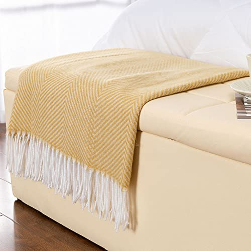 Gealaek Decorative Herringbone Faux Cashmere Throw Blanket Yellow Cheveron Fringe Lightweight Fuzzy Soft Cozy Throws for Sofa Bed Farmhouse Throw Blanket 50 x 60