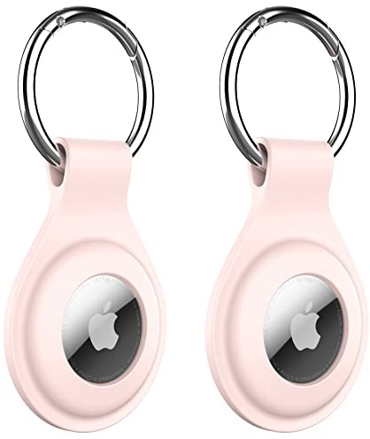 JETech Silikon Fodral för AirTag 2:a/1:a Generationen (2026/2021) med Nyckelring, Skyddande Skal Air Tag Bärbar Case, Lätt Installation, 2-Pack (Rosa)