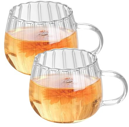 Tazza di zucca per Halloween, 2 pezzi, da 350 ml, per latte macchiato, tazze da caffè, tazze da ufficio in vetro con manici, tazze da caffè trasparenti per latte, cappuccino (trasparente)