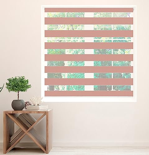 Zebra Blind Day and Night Roller Blind Aluminium Frame Dual Layer Fabric Modern Window Blind Easy to Install Easy Clean Privacy Living Room Kitchen Bedroom Bathroom 155 cm Drop (Pink, 110cm Width)