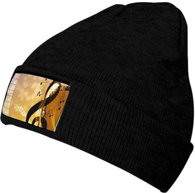 Jadery Abstrakte Musik Beanie Mütze Warm Strick Skull Hat Thermo für Damen und Herren Schwarz, Schwarz , One size