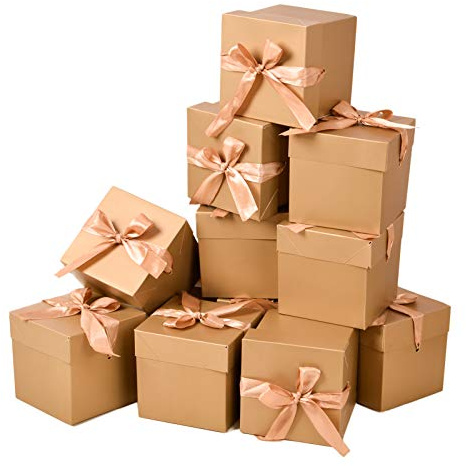 Geschenkboxen, 12 Stück, 10 x 10 x 10 cm, gold mit goldenem Deckel, für Geburtstag, Hochzeit, Babyparty, Jahrestag, Abschlussfeier, Muttertag, Vatertag, Valentinstag, Weihnachten, Chanukka