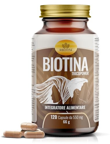 Ribovita Biotina Capelli TricoPower Integratori per Capelli - Vitamine per Capelli Anticaduta e per Crescita Capelli Veloce Donna e Uomo - 120 Capsule per 4 Mesi d'Uso - Made in Italy