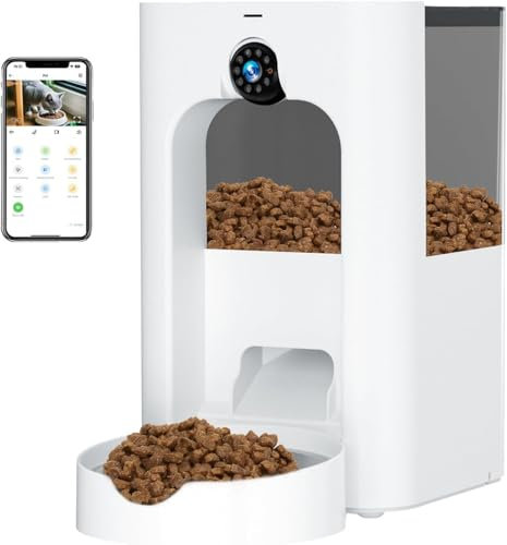Automatic Cat Feeder with 1080P HD Camera, 4L Cat Feeder Automatic with Timer, Night Vision, Two-Way Audio Interacting, Smart Food Dispenser with Dual Power Supply, Auto Pet Feeder for Cats & Dogs