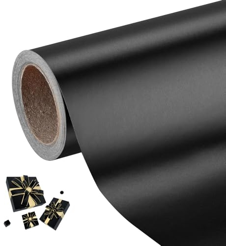 Zyiphor Carta Regalo Nera Opaca, Rotolo Carta da Pacchi Nera, Carta da Pacco Carta Kraft Rotolo Per L'Artigianato, L'Arte, Il Confezionamento Di Piccoli Doni, L'Imballaggio, La Posta.(38cm x 10m)