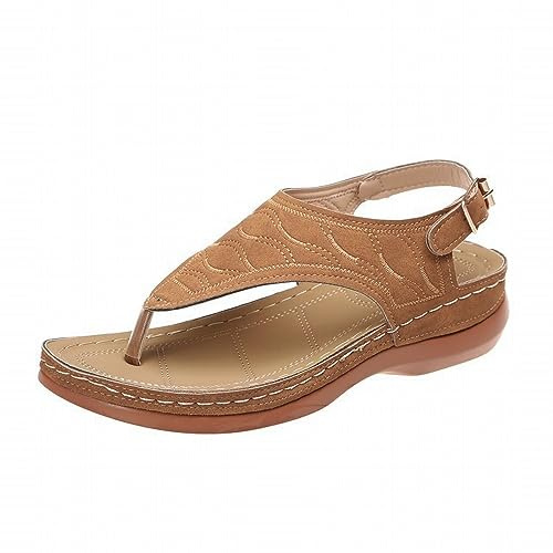 Tåseparator sandaler dam med remmar, lätta vandringssandaler dam sommar kilsandaler Slingback fritidssandaler andas fritidsskor kilklack fritidsskor läderutseende strandskor, BRUN, 39 EU