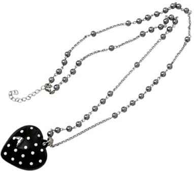 Longue chaîne de perles élégante avec pois noirs et breloque en forme de cœur pour une fête unique, One Size, Métal Résine, Pas de pierre précieuse