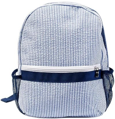 BLANKSMALL Toddler Backpack, Seersucker Small Preppy Backpack, Classic Cute Kids School Small Preschool Kindergarten Children Bag 12 H x 9.5 W for 2-5 Years (Navy)