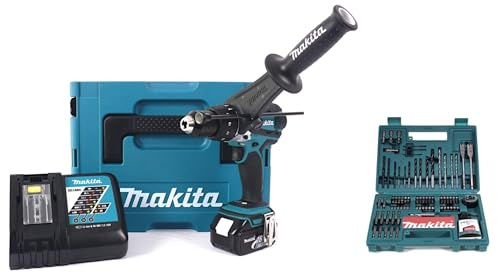 Makita DHP 458 RF1J - Taladro atornillador inalámbrico (18 V, batería de 3 Ah, cargador rápido, 100 piezas)