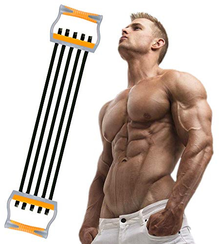 TOCO FREIDO Chest Expander, 5 Tubes Ajustable Arm Strength Trainer, Exercise Resistance Bands for Home Fitness Muscle Training (125lbs)