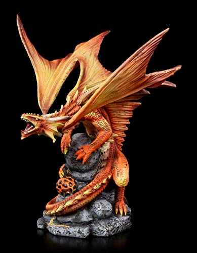 Anne Stokes Drachen Fantasy Figur - Adult Fire Dragon, Motiv Fantastische Kreatur und Gothic Dekofigur, handbemalt, inkl. Geschenkbox, B 27 cm
